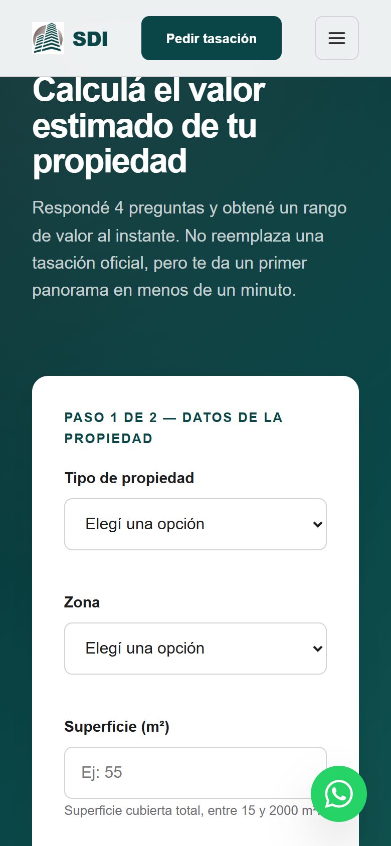 Calculadora de tasación online de SDI